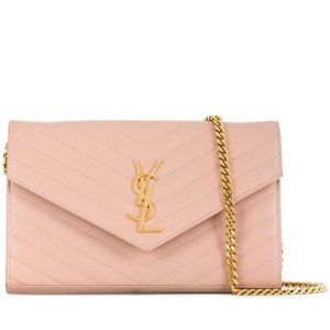 NWT Saint Laurent Pale Pink Monogram Chain Clutch